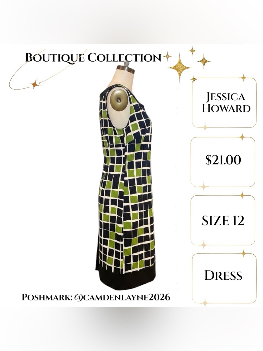 Jessica Howard Black and Green Checkered Dress - Picture 5 of 6